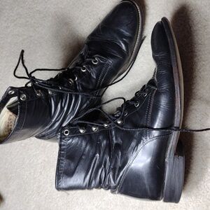 CowTown women's black leather lace ankle boots. Size 8